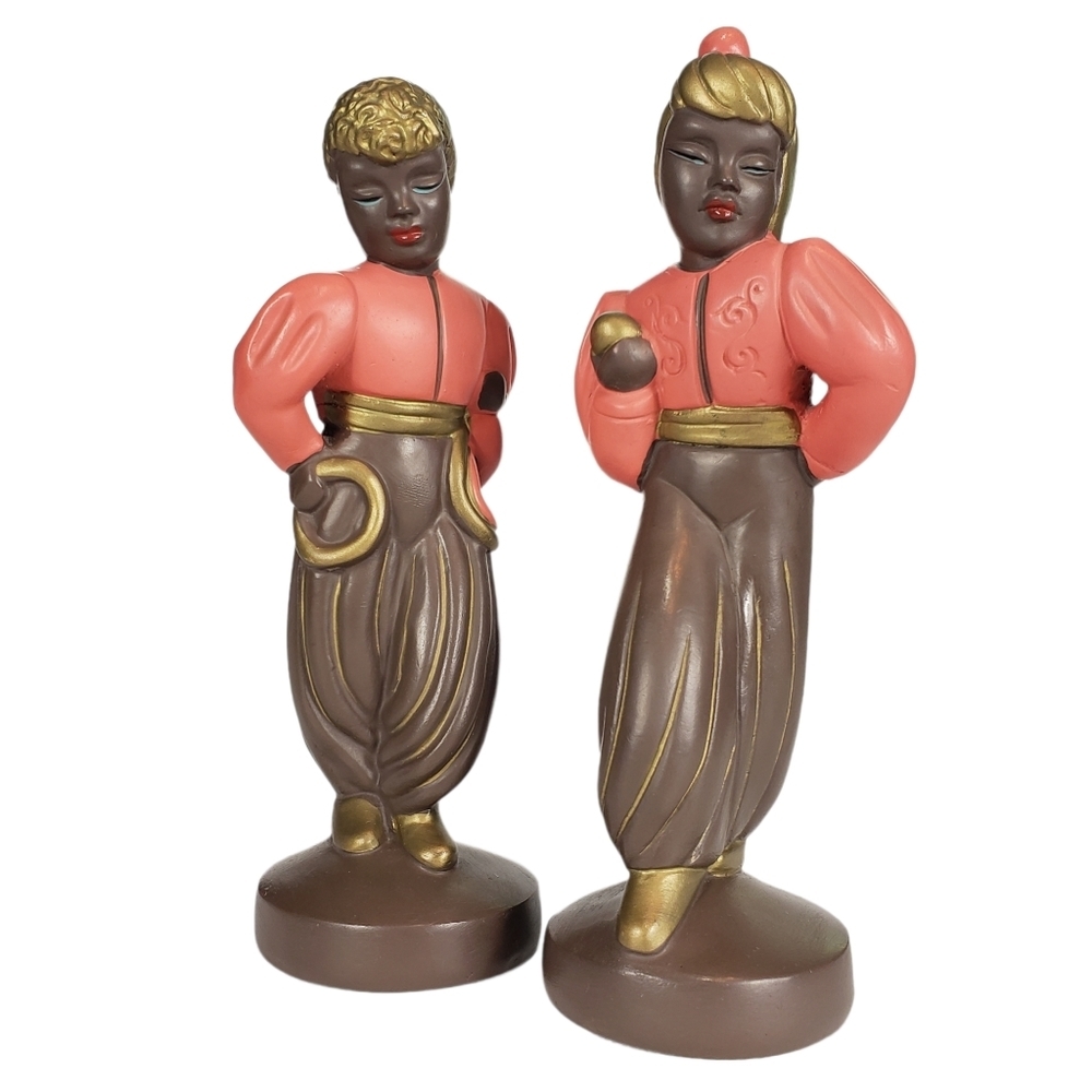 Vintage Alexander Backer ABCO Chalkware Mid Century MCM Nubian Dancers Figurine